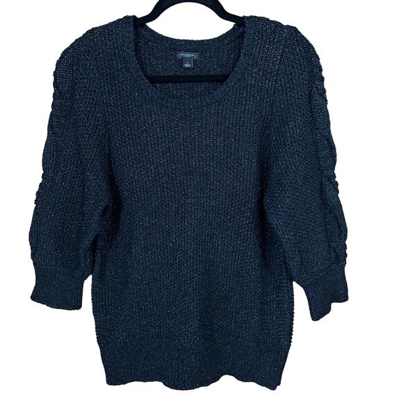 Ann Taylor Women's Black & Metallic Cable Knit Sweater Sz L8 - Picture 1 of 6
